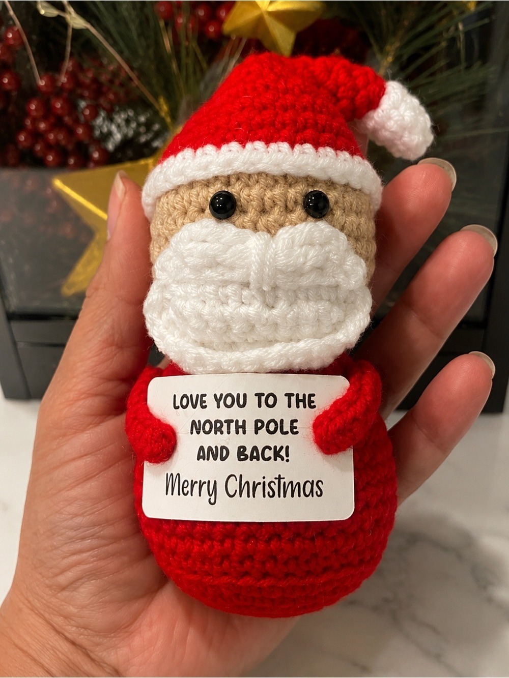 Handmade Crochet Santa Plush Christmas Decor Gift 5” - Picture 5 of 6